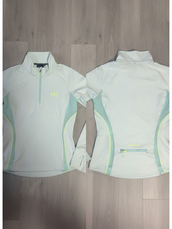 Abercrombie & Fitch Tops - Abercrombie & Fitch Women's White and Light Blue Activewear Pullover Hoodie Size
